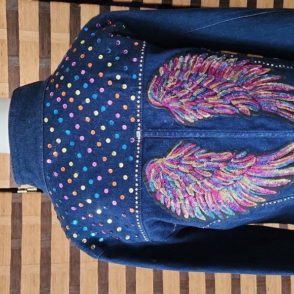 Custom made angel wing jean jacket - Picture 3 of 11